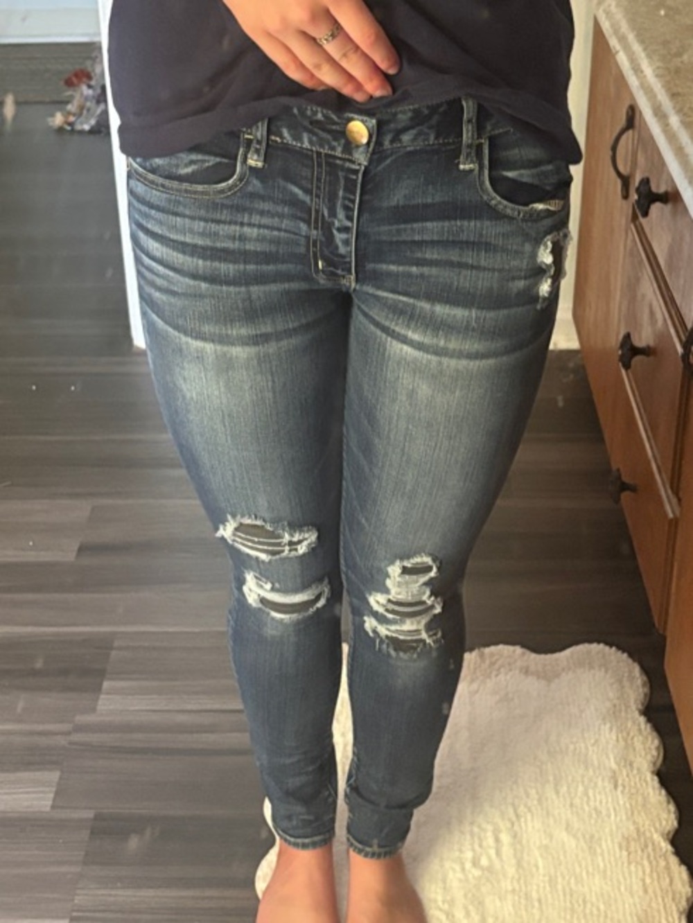 American Eagle Outfitters Dark Blue Distressed Skinny Jeans